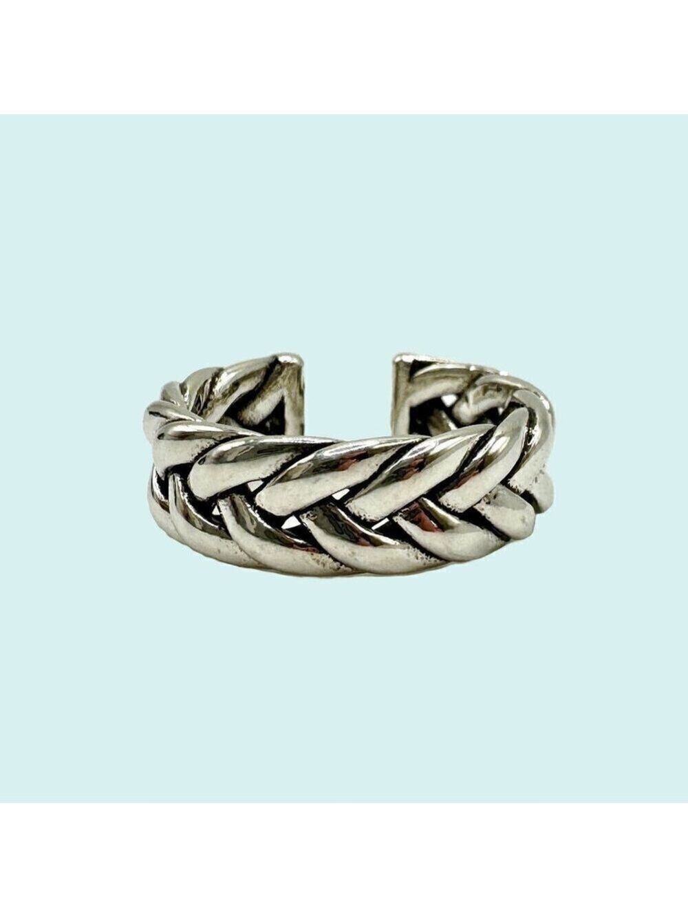 Sterling Silver 925 Adjustable Braided Band Ring #1445